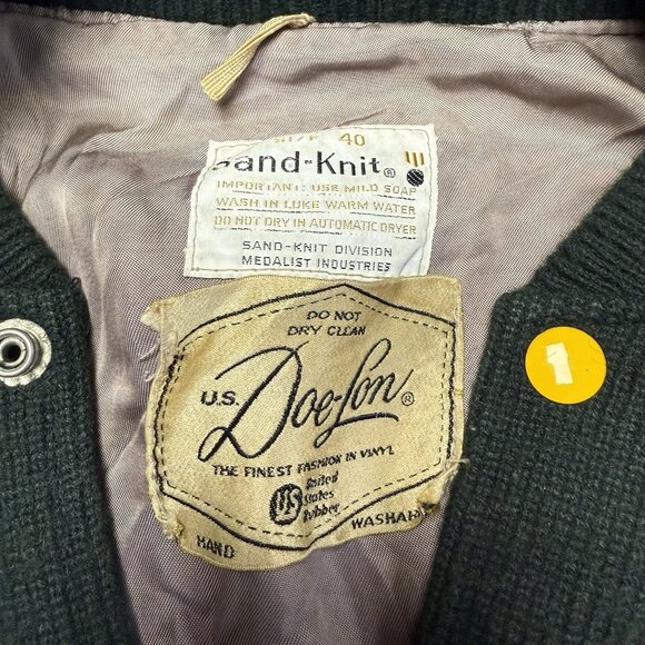 Vintage Sand Knit Doe Lon Letterman Varsity Jacket Mens 40 21x25 Chain Stitch - Picture 4 of 16